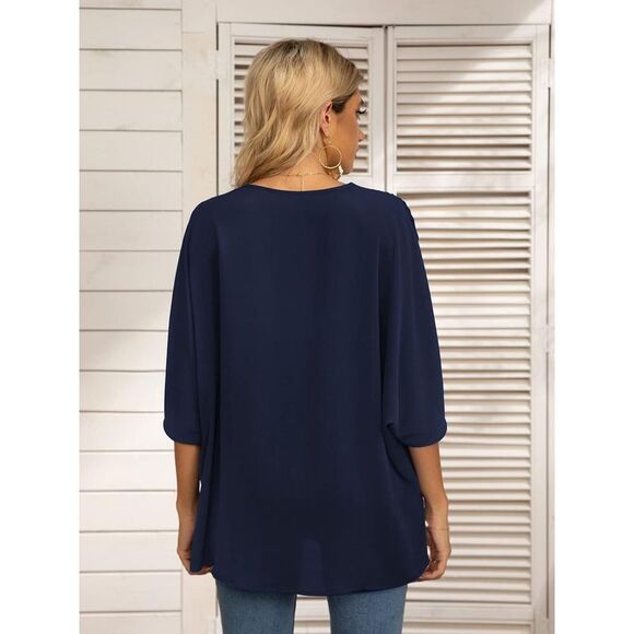 Everyday the Label Embroidered VNeck Blouse Women Navy Blouses & Shirts - Picture 2 of 3